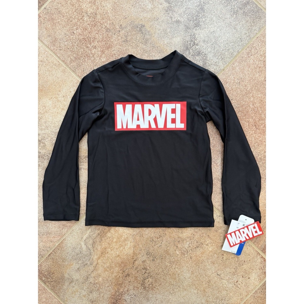 Boys' Black Marvel Long Sleeve Rash Guard Size XS NWT UPF 50+